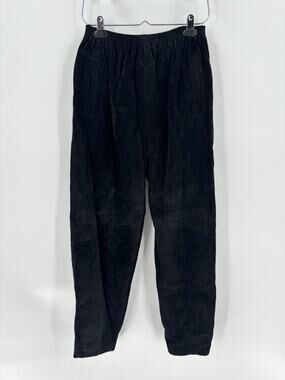Vintage 90s Erez Levy XL Black Leather Pants High Rise Tapered Elastic Waist
